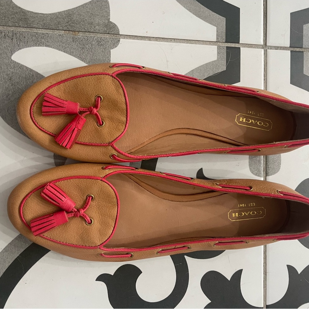 Coach Women's Tan and Pink Loafers